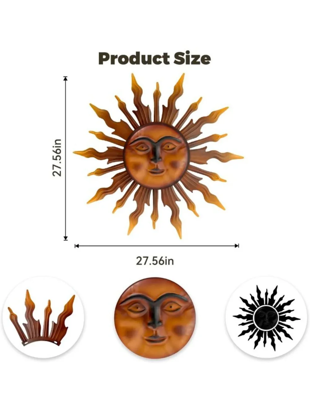 27-Inch Decorative Sun Metal Wall Art - Unique Home Decor for Living Room